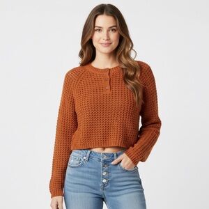 Aeropostale M Rust Orange Cropped Henley Knit Sweater
